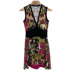 Roberto Cavalli Hot Pink Green  Multi Printed Sleeveless V-neck dress size 2